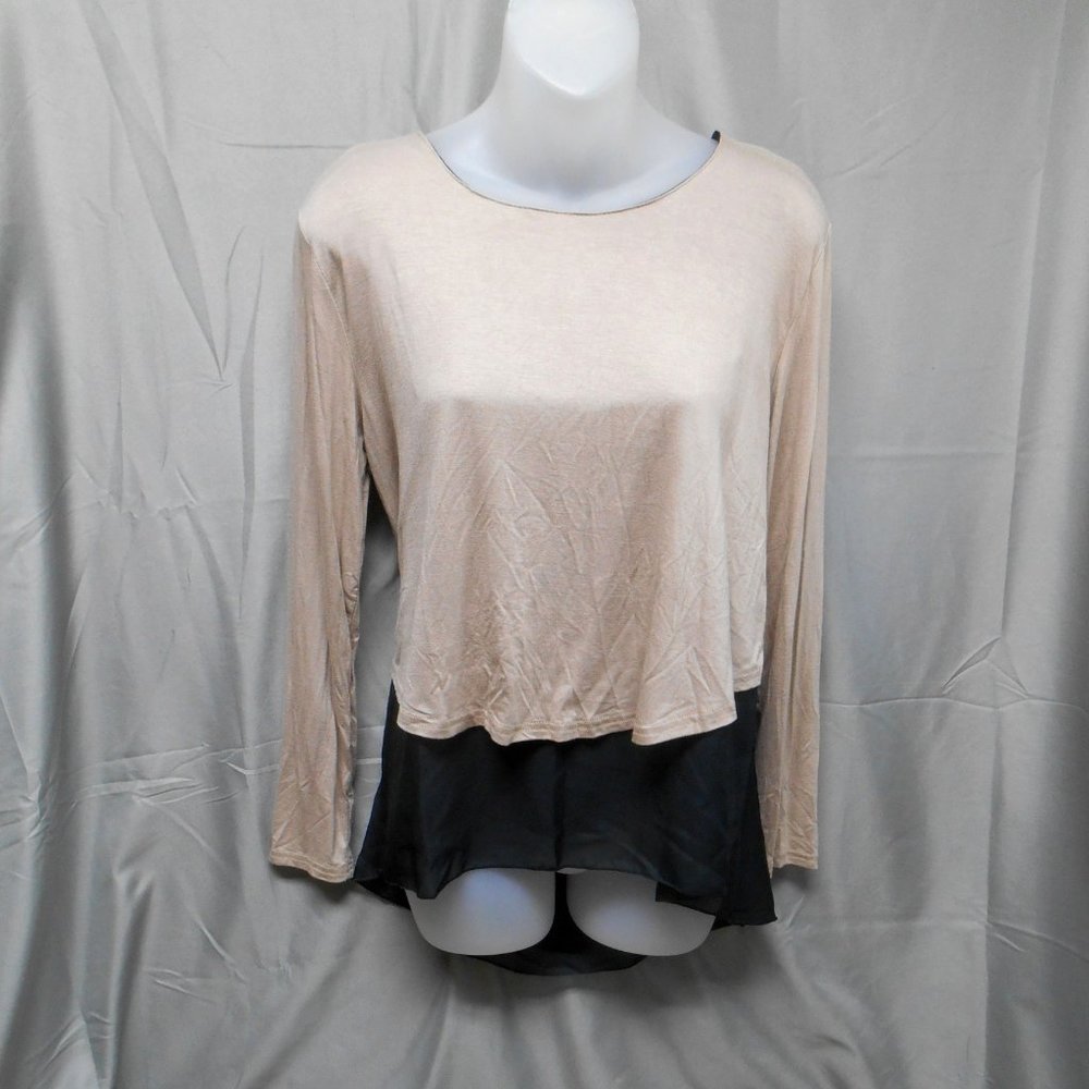 NWOT Yi Han Fu Shi tan black top womens L/XL